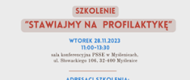 plakat promujący szkolenie "Stawiajmy na profilaktykę"