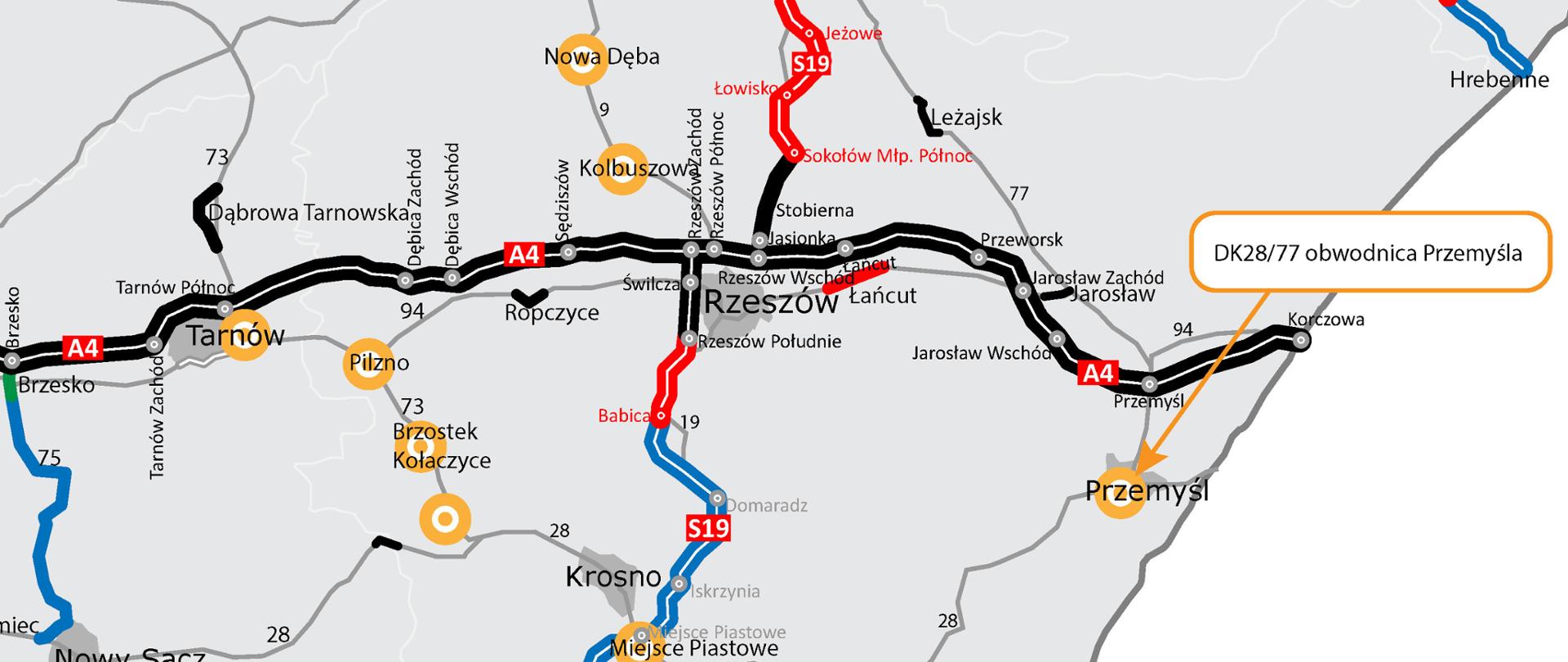 Mapa województwa z obwodnicą Przemyśla