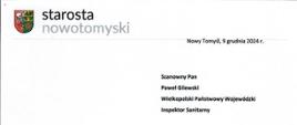 List gratulacyjny Starosta Nowotomyski