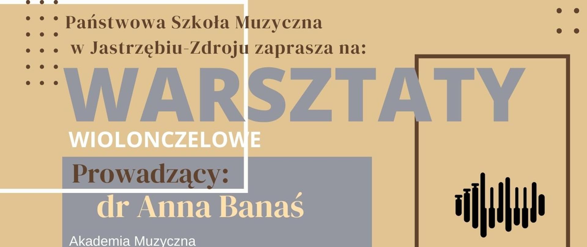 Plakat informacyjny dotyczący warsztatów wiolonczelowych odbywających się w dniu 06.12.2024 w godz. 10.00 - 20.00.