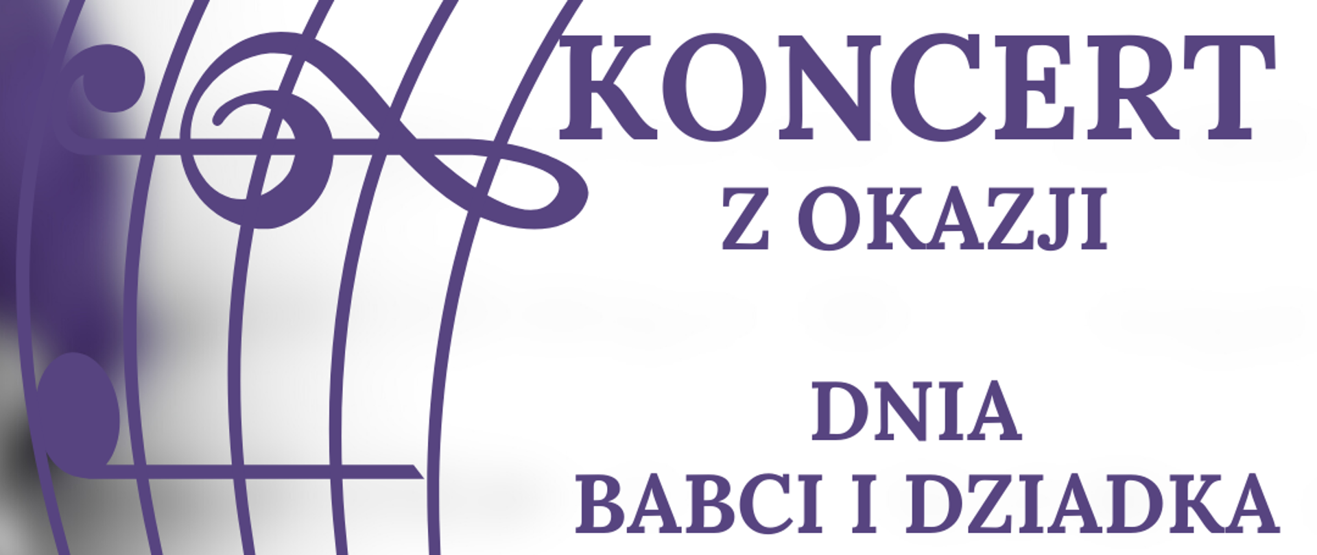 Plakat posiada białe tło. Z lewej strony znajduje się pionowa pięciolinia z kluczem wiolinowym oraz nutami. Z prawej strony widnieją napisy informujące o Koncercie, dacie i godzinie oraz zaproszenie.