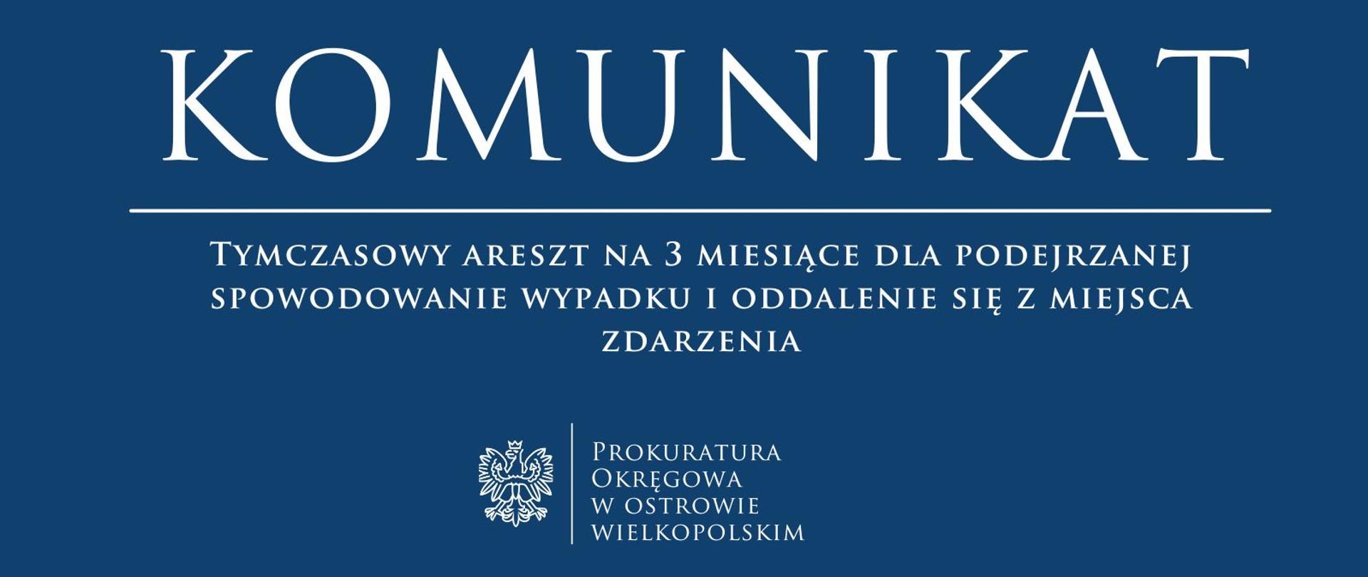 Tymczasowy areszt na 3 miesiące dla podejrzanej spowodowanie wypadku i oddalenie się z miejsca zdarzenia