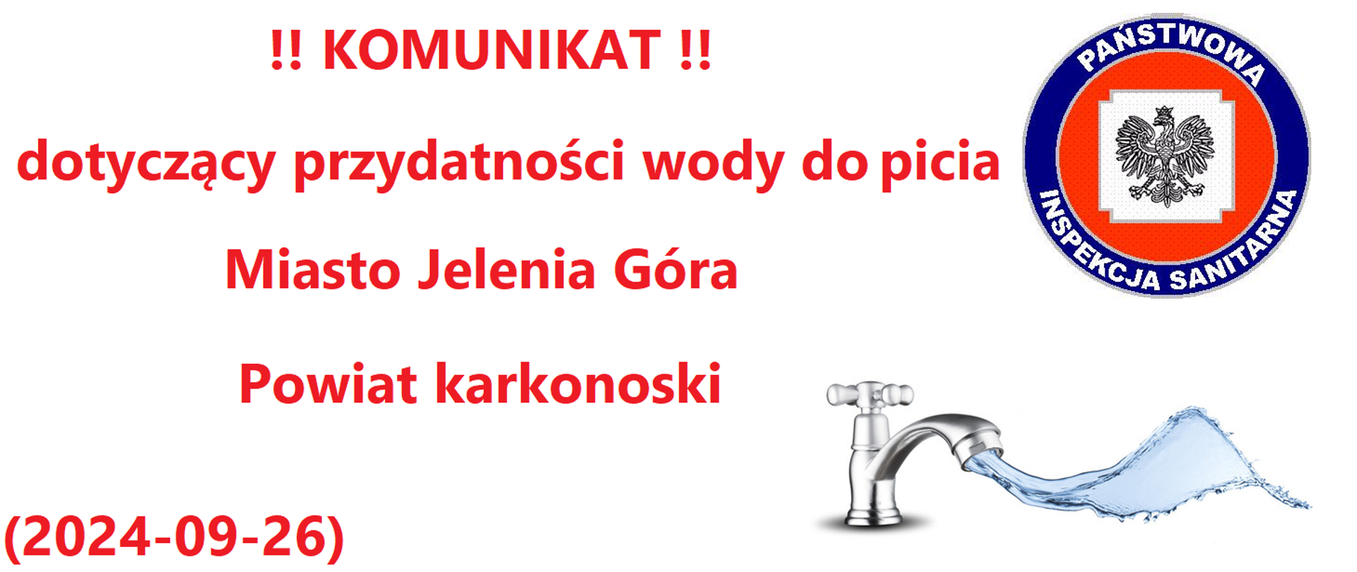 Komunikat dotyczący przydatności wody do picia w mieście Jelenia Góra i powiecie karkonoskim