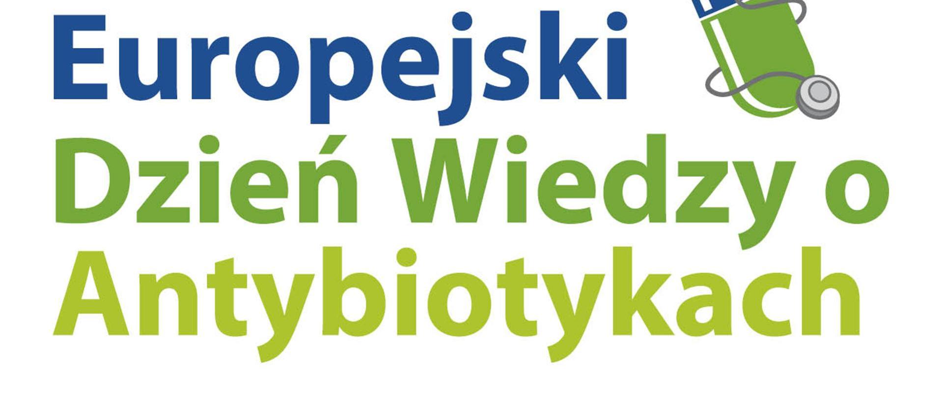 Granatowo zielony napis "Europejski Tydzień Wiedzy o antybiotykach"