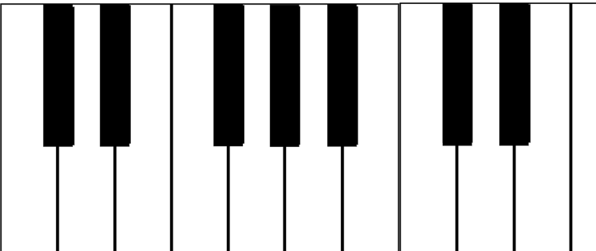 Czarno-biała klawiatura fortepianu na białym tle.
