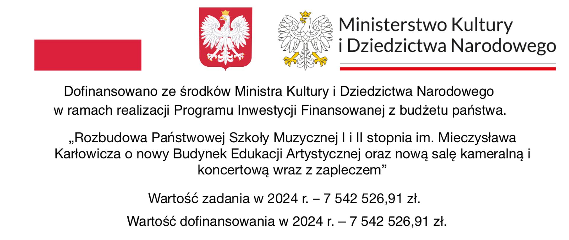 Grafika przedstawiająca dofinansowanie z programu Ministra Kultury i Dziedzictwa Narodowego. Czarny tekst dofinansowania na białym tle, u góry logo Ministerstwa Kultury i dziedzictwa Narodowego.