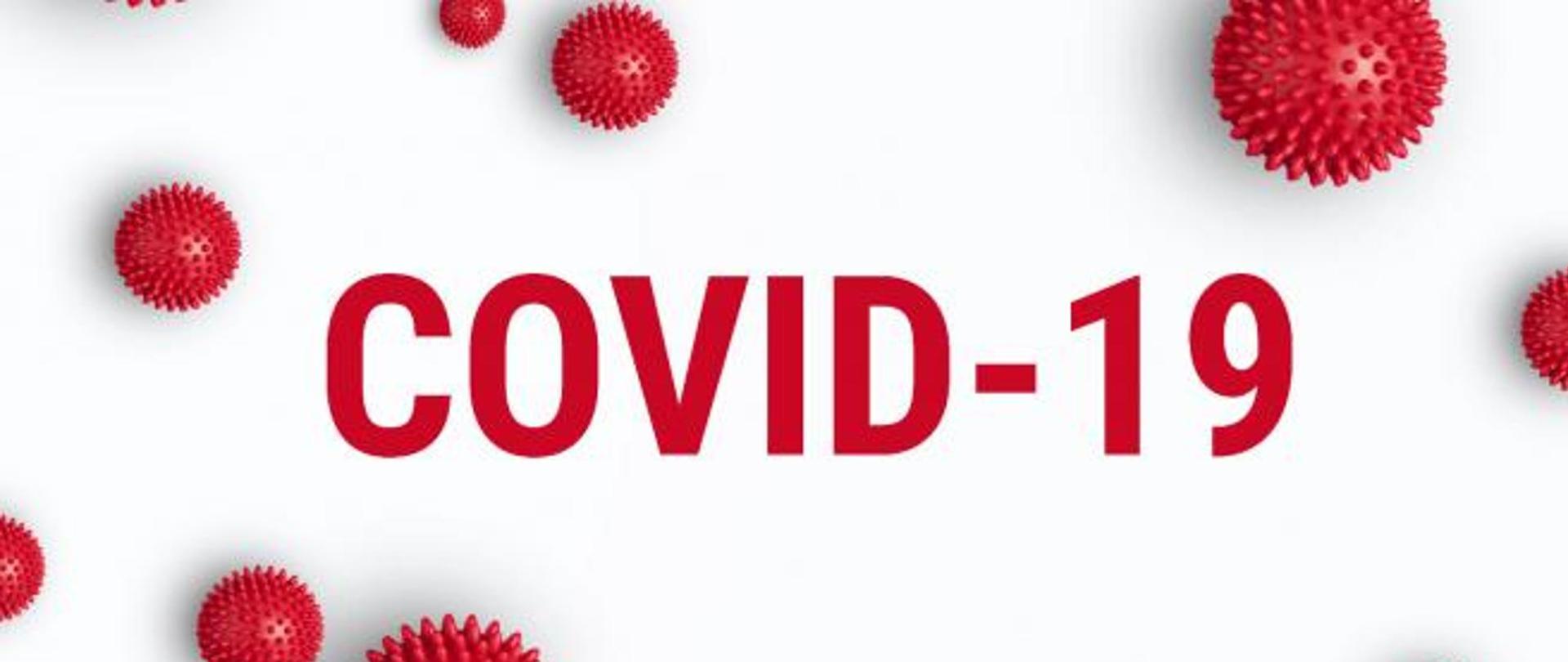 Czerwony napis COVID-19 na białym tle