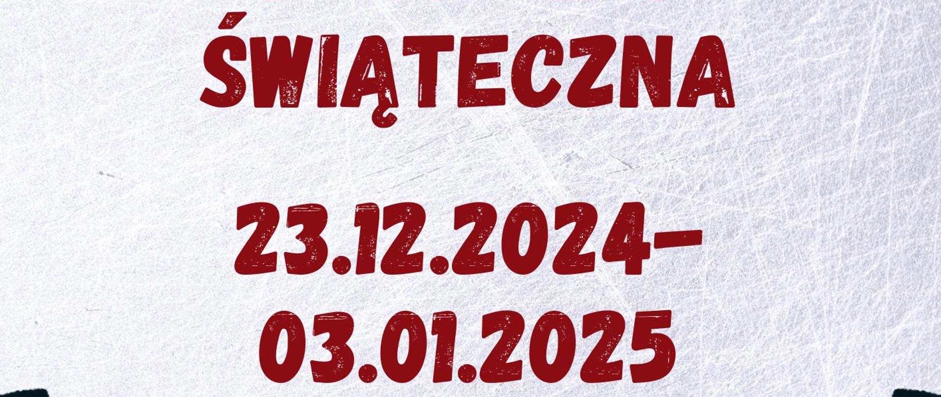 Plakat wykonany na białym tle przypominający materiał. Na dole plakatu widoczne są 2 mikołaje po bokach. Kolor trzcionki na plakacie jest czerwony. Widoczna jest też gwiazdka koloru złotego po lewej stronie na górze plakatu.