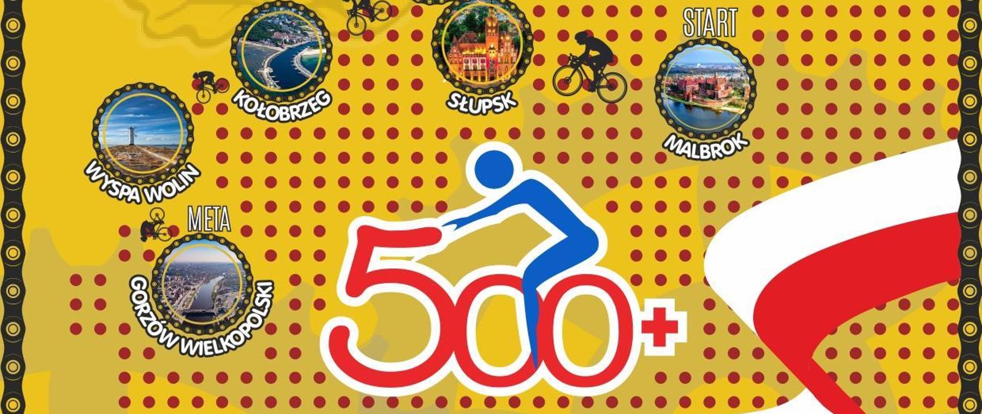 Plakat charytatywny ultramaraton "500 km+ na rowerach".