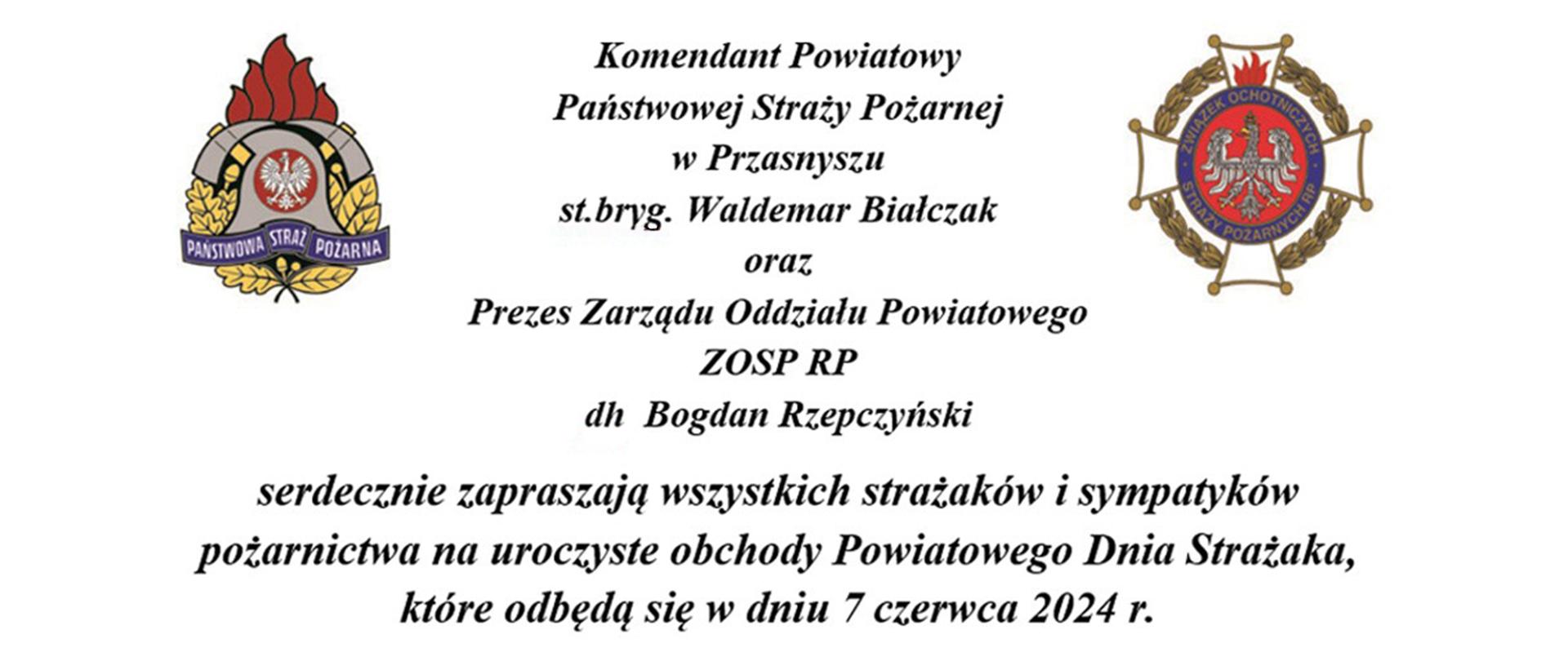 Zaproszenie na uroczyste obchody Powiatowego Dnia Strażaka 2024