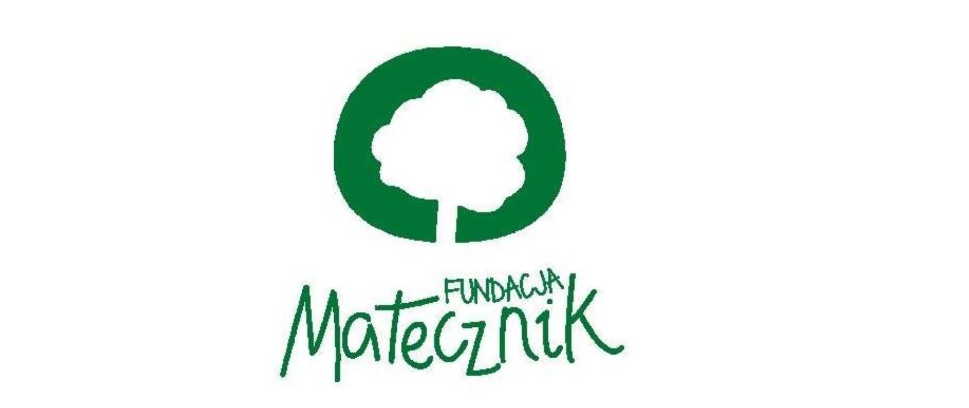 logo z zielonym napisem fundacja Matecznik na białym tle zielone koło z białym kształem drzewa w środku