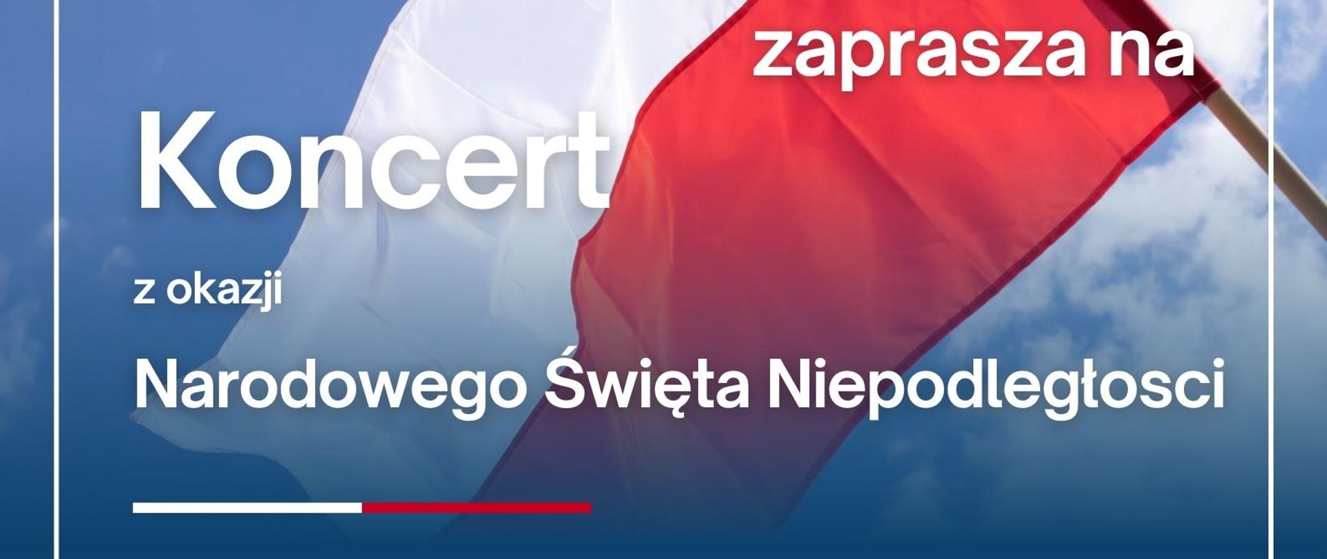 Plakat informacyjny o treści Państwowa Szkoła Muzyczna pierwszego stopnia im. Tadeusza Bairda w Iławie zaprasza na Koncert z okazji Narodowego Święta Niepodległości w dniu trzynastego listopada dwa tysiące dwudziestego czwartego roku na godzinę siedemnasta do sali kameralnej szkoły przy ulicy Kościuszki osiemnaście w wykonaniu uczniów i zespołów szkoły muzycznej w kolorze białym na niebieskim tle z grafiką flagi polski 