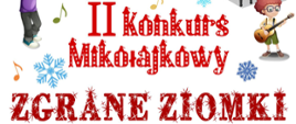 Plakat na białym tle przedstawiający dzieci grające na różnych instrumentach muzycznych. Na samej górze plakatu umieszczono tekst " PSM I st. nr 1 w Kędzierzynie-Koźlu Zaprasza na II Konkurs mikołajkowy Zgrane ziomki". Poniżej umieszczono tekst informacyjny o treści "5 grudnia 2023 godz. 17.00". Na samym dole umieszczono tekst o treści "Gwarantujemy dużo radości, niezapomniane emocje i atrakcyjne nagrody".