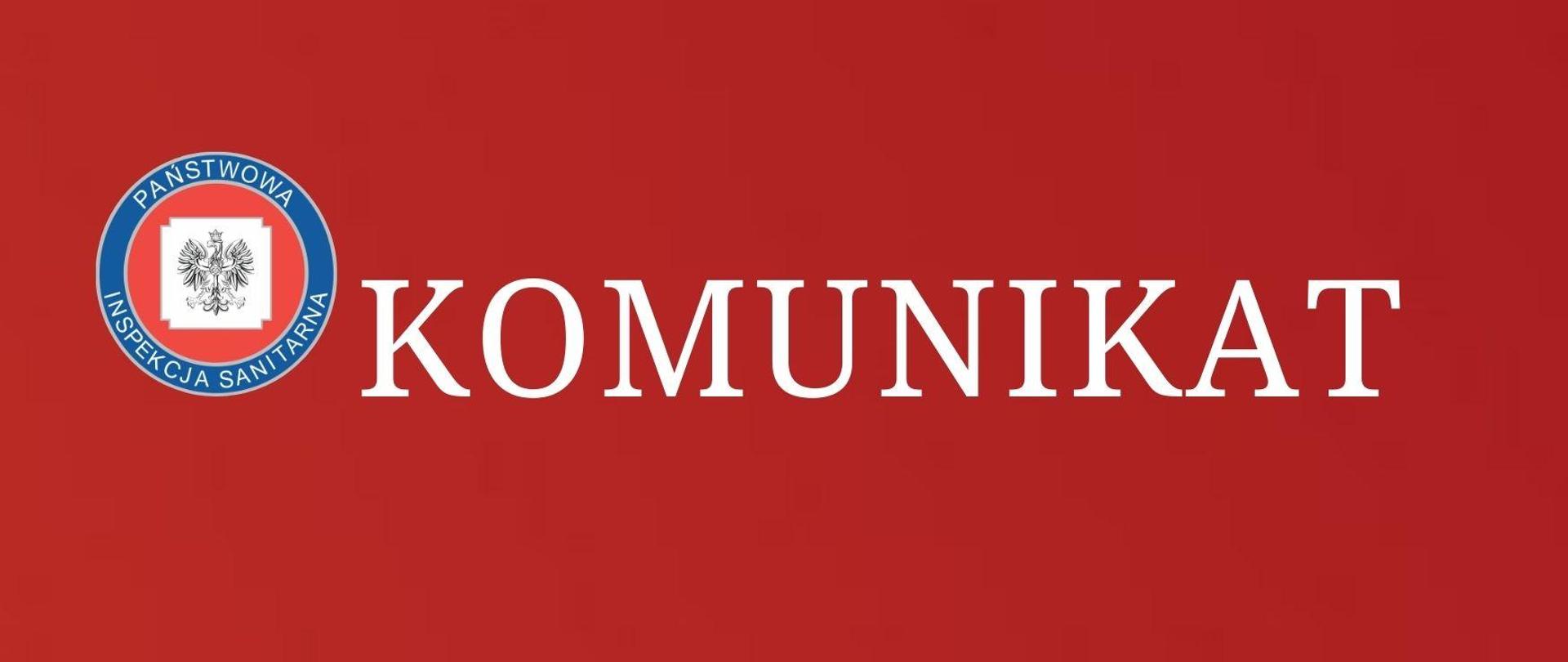 Grafika na czerwonym tle z napisem "Komunikat"