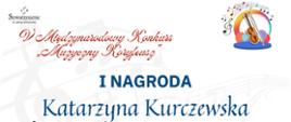 Na kolorowym tle, u góry po lewej stronie logotyp Stowarzyszenia imienia Jadwigi Kaliszewskiej, poniżej grafika skrzypiec, po prawej stronie grafika fortepianu. W środku symbole nut i klucza wiolinowego, na dole podpisy członków Jury.