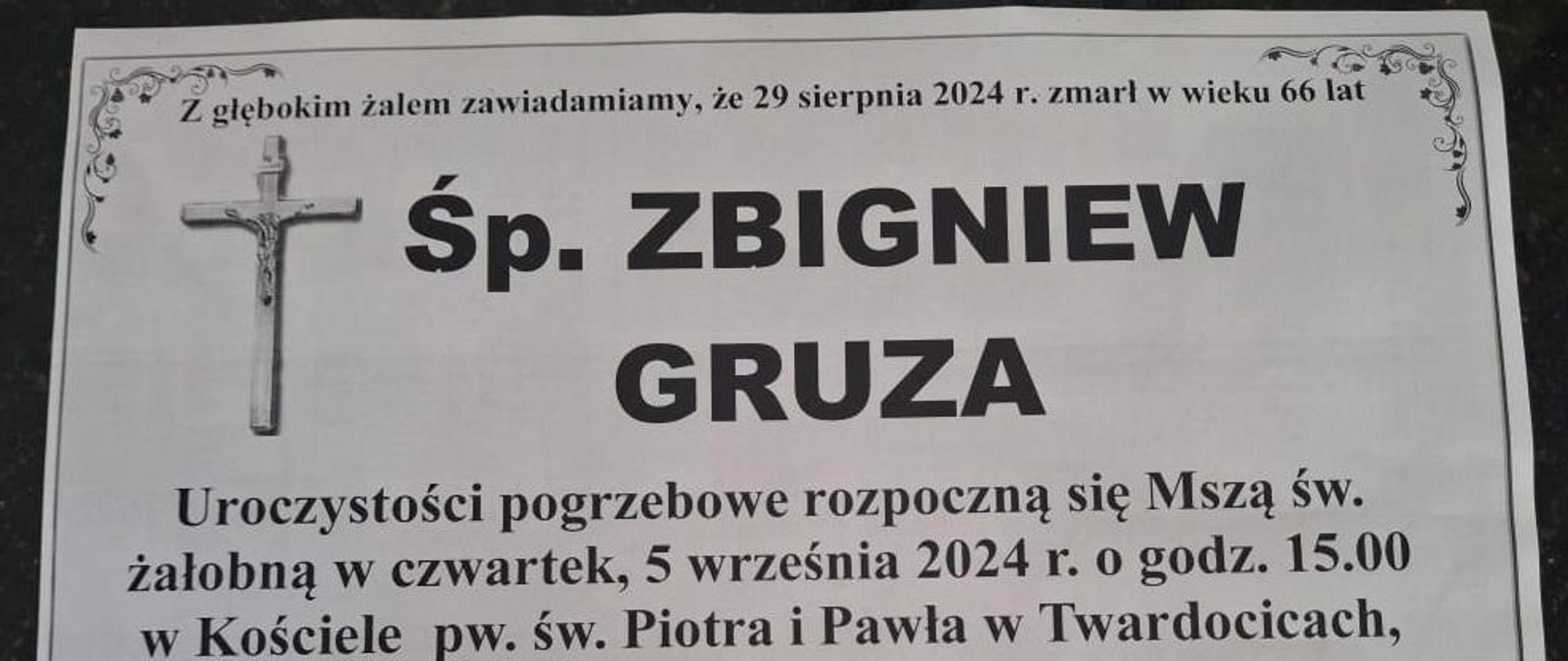 informacja o śmierci st. ogn. w st. spocz. Zbigniewa Gruzy