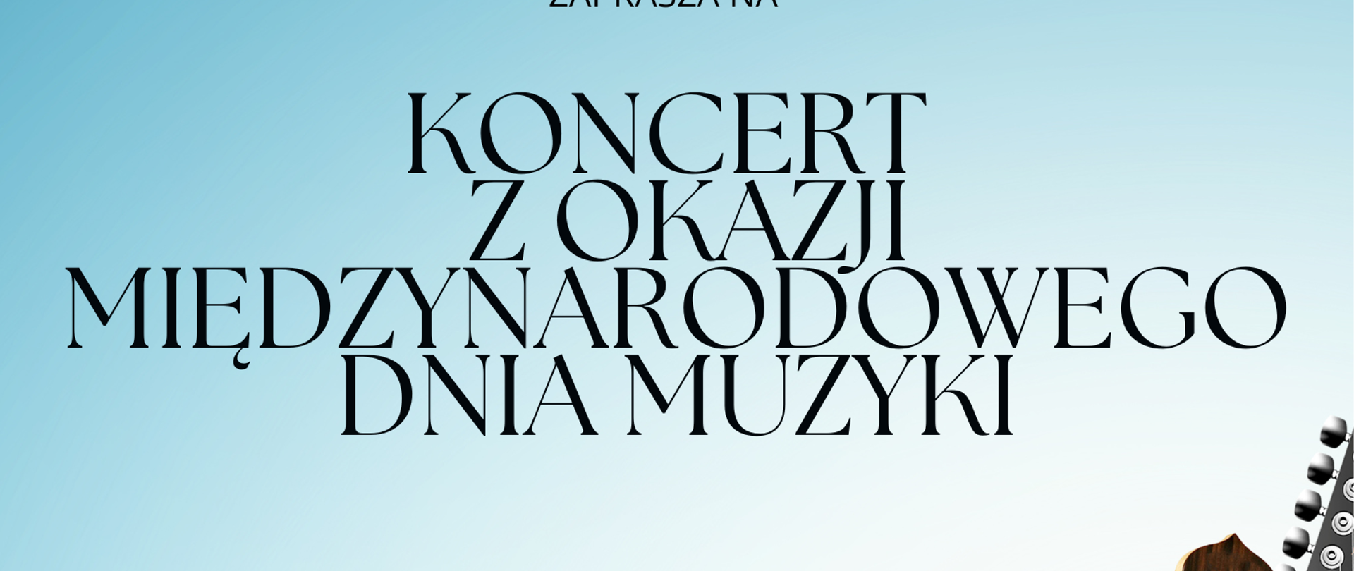  Plakat. Na niebieskim tle na górze strony informacja, że Państwowa Szkoła Muzyczna I stopnia w Oławie zaprasza na koncert z okazji Międzynarodowego Dnia Muzyki. Koncert odbędzie się w auli szkoły, 1 października 2024 r. o godz. 18.00. W lewym dolnym rogu pofalowana pięciolinia oraz nutki i klucz wiolinowy. W prawym dolnym rogu instrumenty muzyczne: czerwona gitara elektryczna, banjo, złoty saksofon oraz czarny akordeon.