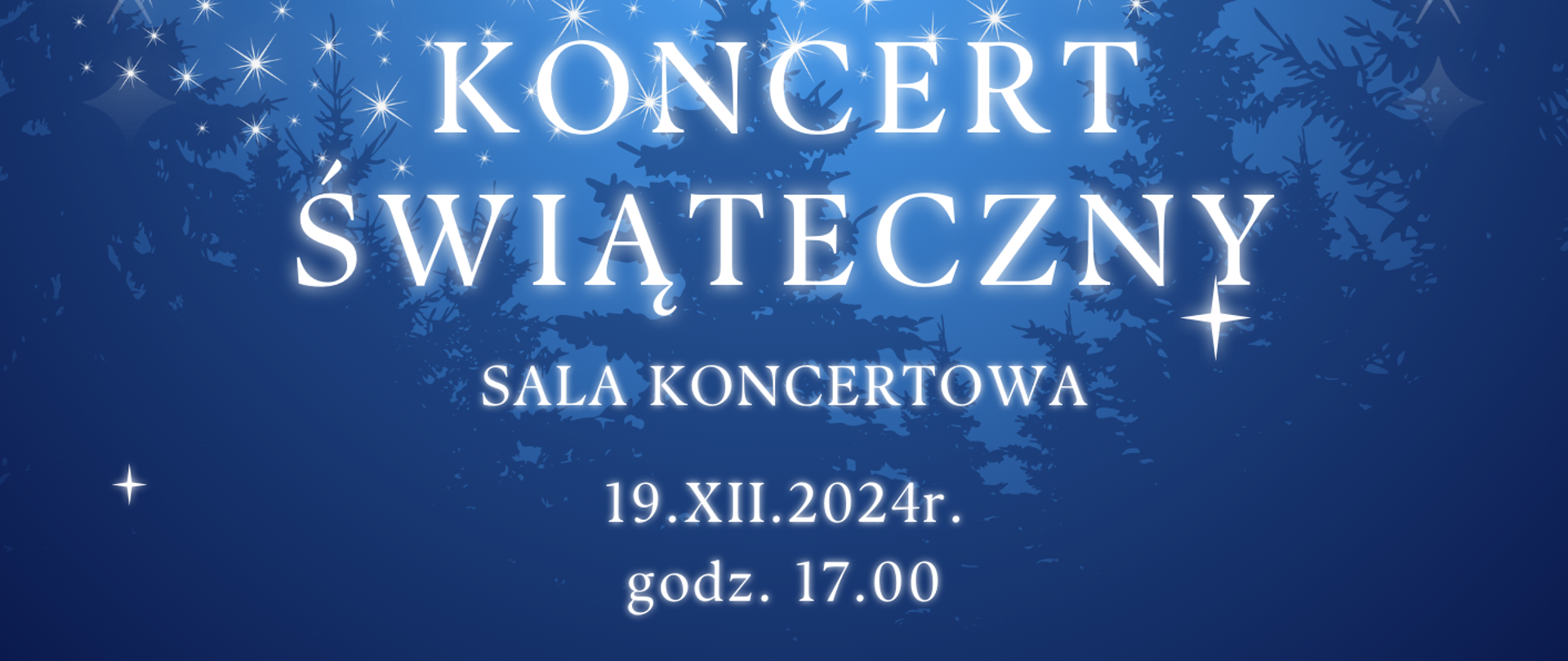 w centralnej części biała grafika przedstawiająca choinkę, po obu stronach sznury łańcuchów świątecznych, całość na niebieskim tle