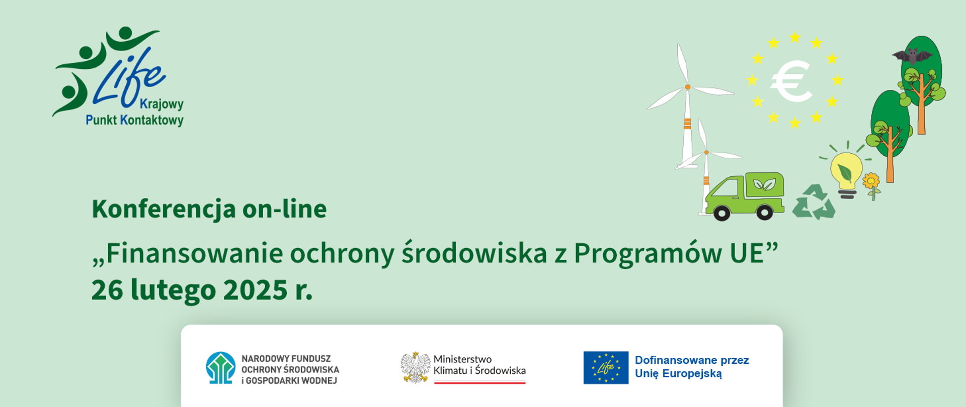 Grafika promująca konferencję on-line " Finansowanie ochrony środowiska z Programów UE"