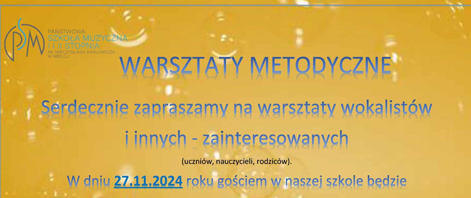 WARSZTATY METODYCZNE
Serdecznie zapraszamy na warsztaty wokalistów i innych - zainteresowanych (uczniów, nauczycieli, rodziców).
W dniu 27.11.2024 roku gościem w naszej szkole będzie Jolanta Sołowiej
sopran, solistka i kameralistka koncertująca na terenie całej Polski i poza jej granicami, pedagog śpiewu solowego i emisji głosu w PSM II st. w Olsztynie (nauczyciel dyplomowany).
Dofinansowanie:
centrum A edukacji artystycznej
Państwowa Szkoła Muzyczna I i II stopnia, im. Mieczysława Karłowicza w Mielcu, ul. Kościuszki 10 godz. 10.00 Szczegóły: u kier. Sekcji Pani Jadwigi Huber jhuber@psm.mielec.pl
Wstęp wolny