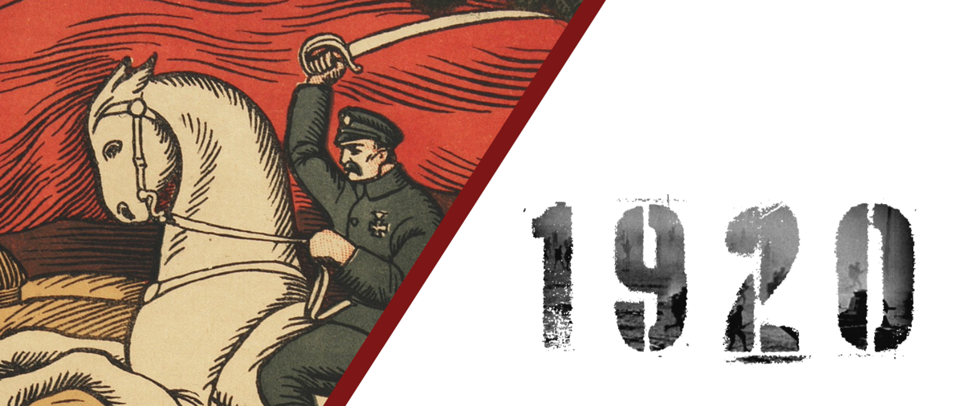 Graphics with Józef Piłsudski on a white horse, with a sword in his hand and the date of the Battle of Warsaw 1920