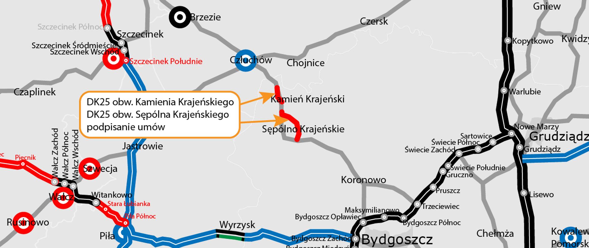 Mapa z zaznaczoną lokalizacją planowanych inwestycji.