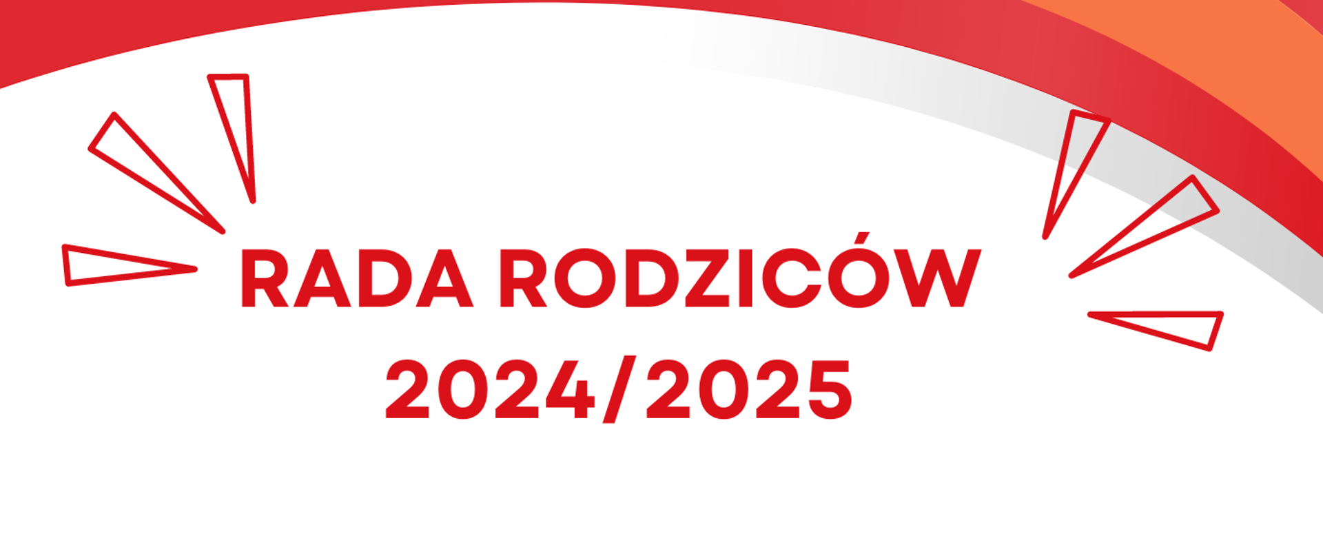 Plakat przedstawia informacje dotyczące Rady Rodziców 2024/2025. Na białym tle z czerwonymi i pomarańczowymi elementami graficznymi widnieją nazwiska członków rady oraz dane kontaktowe. Główne informacje to skład Rady (przewodniczący, zastępca, sekretarz i członkowie) oraz szczegóły dotyczące dobrowolnej składki w wysokości 20 zł miesięcznie wraz z numerem konta. Plakat zawiera również adres e-mail do kontaktu: radarodzicow.psmkedzierzyn@gmail.com.