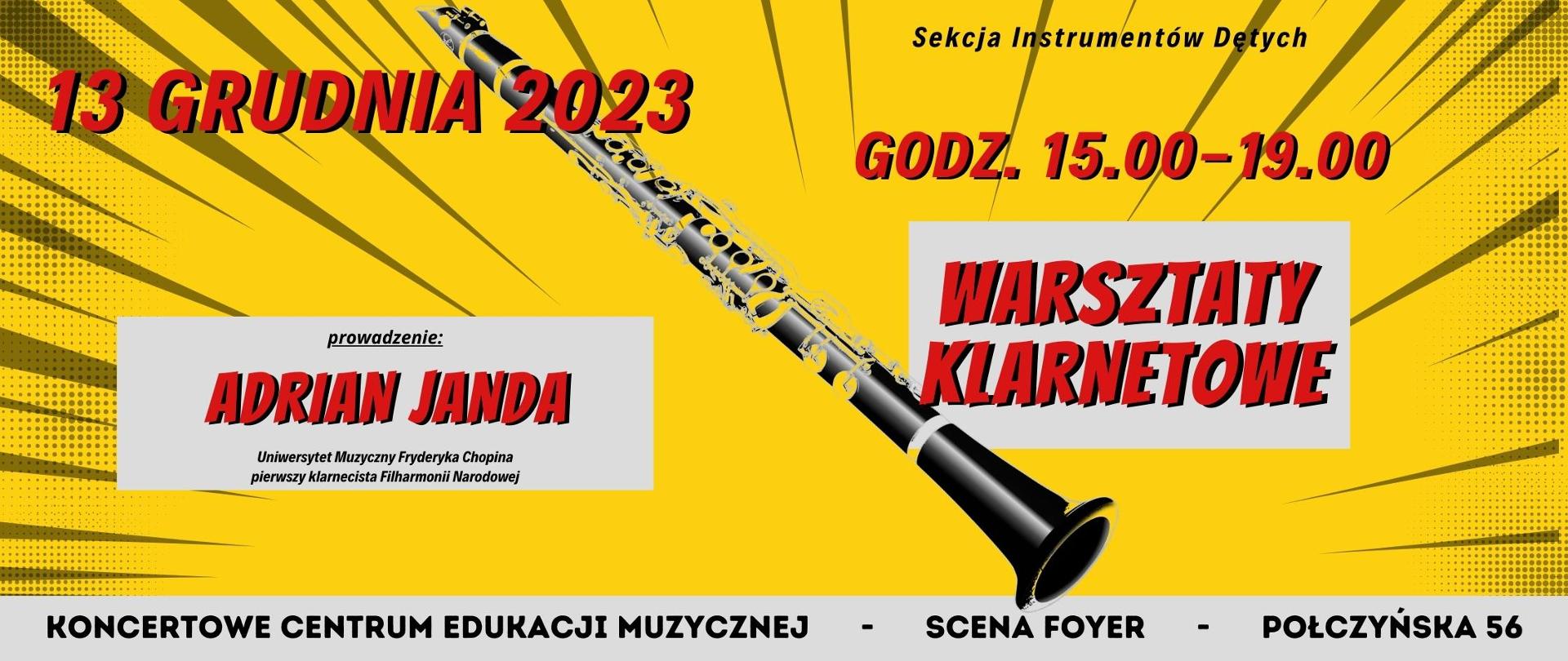 Afisz - Warsztaty klarnetowe - Adrian Janda, 13.12.2023