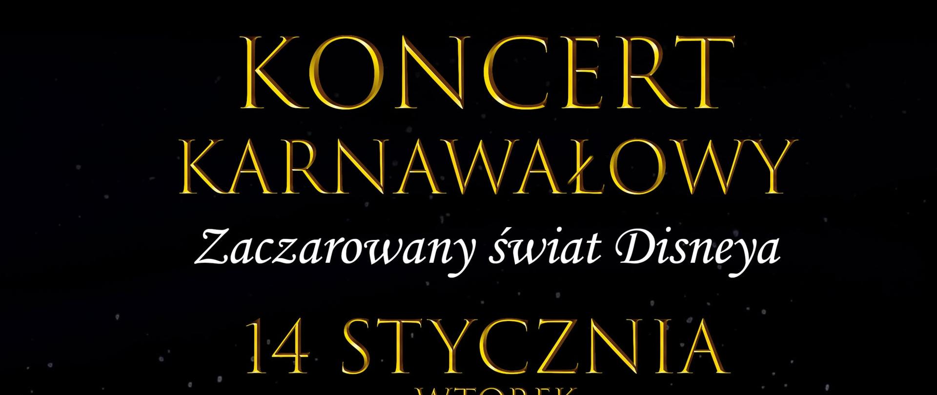 Plakat informujący o Koncercie Karnawałowym, który odbędzie się w szkole muzycznej I st. 14 stycznia 2025 roku o godzinie 17.00.