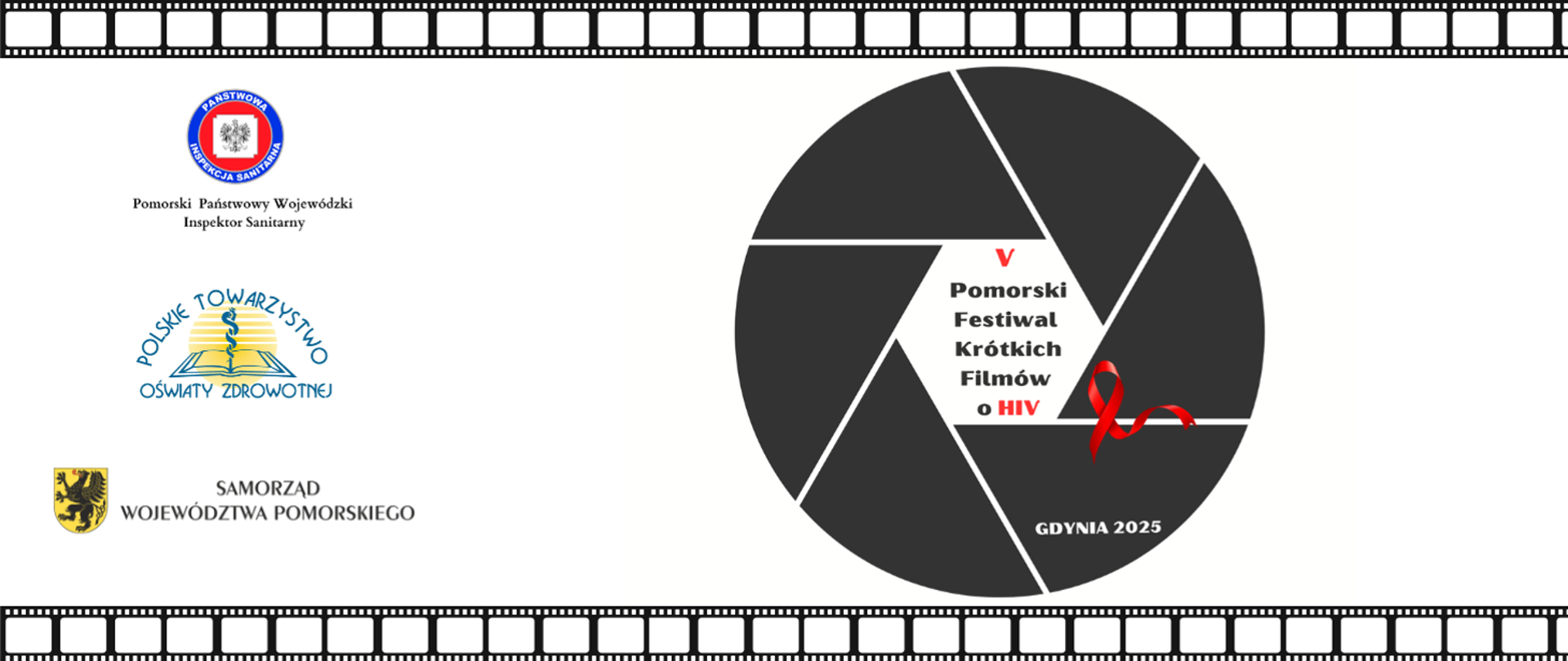 3 logotypy po lewej i pomorskich festiwal krótkich filmów o HIV po prawej