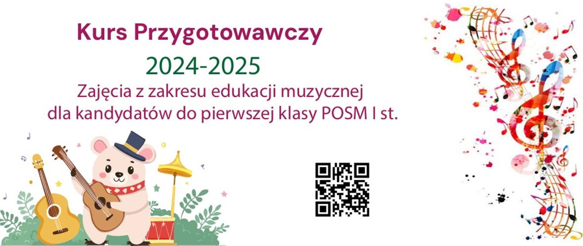 Kolorowy plakat informujący o kursie przygotowawczym.