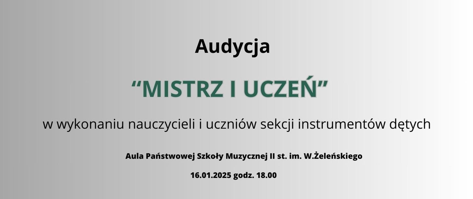 Audycja "MISTRZ I UCZEŃ" 16.01.2025 godz.18.00 plakat szary