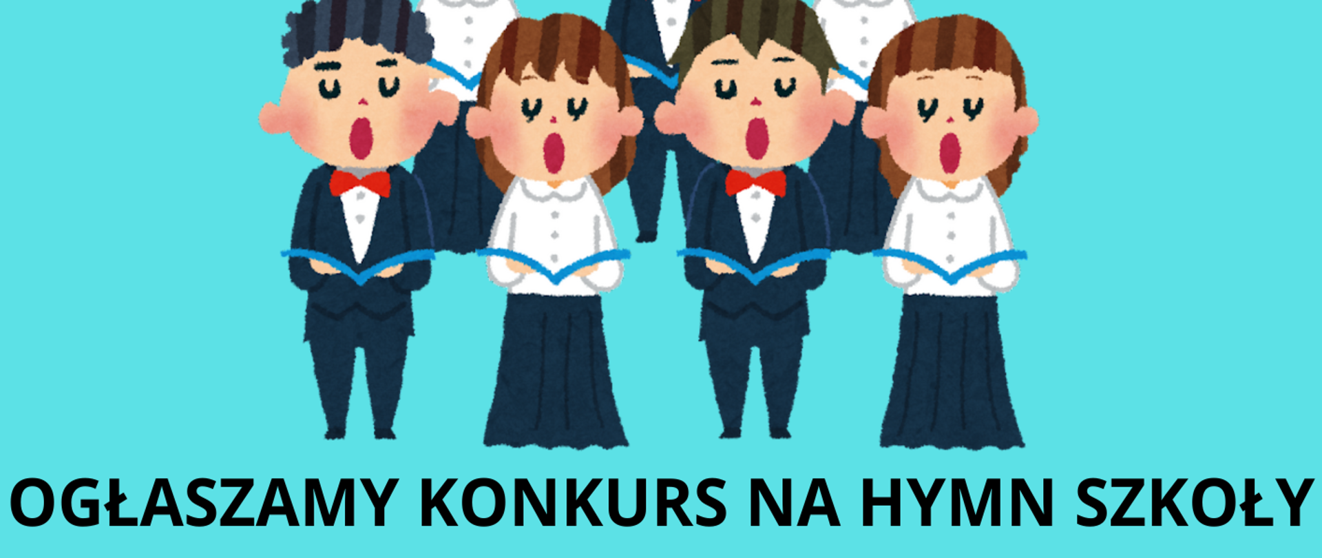 Plakat na niebieskim tle z szczegółową informacją tekstową dotyczącą konkursu na hymn Państwowej Szkoły Muzycznej I st. im. F. Chopina w Kłodzku