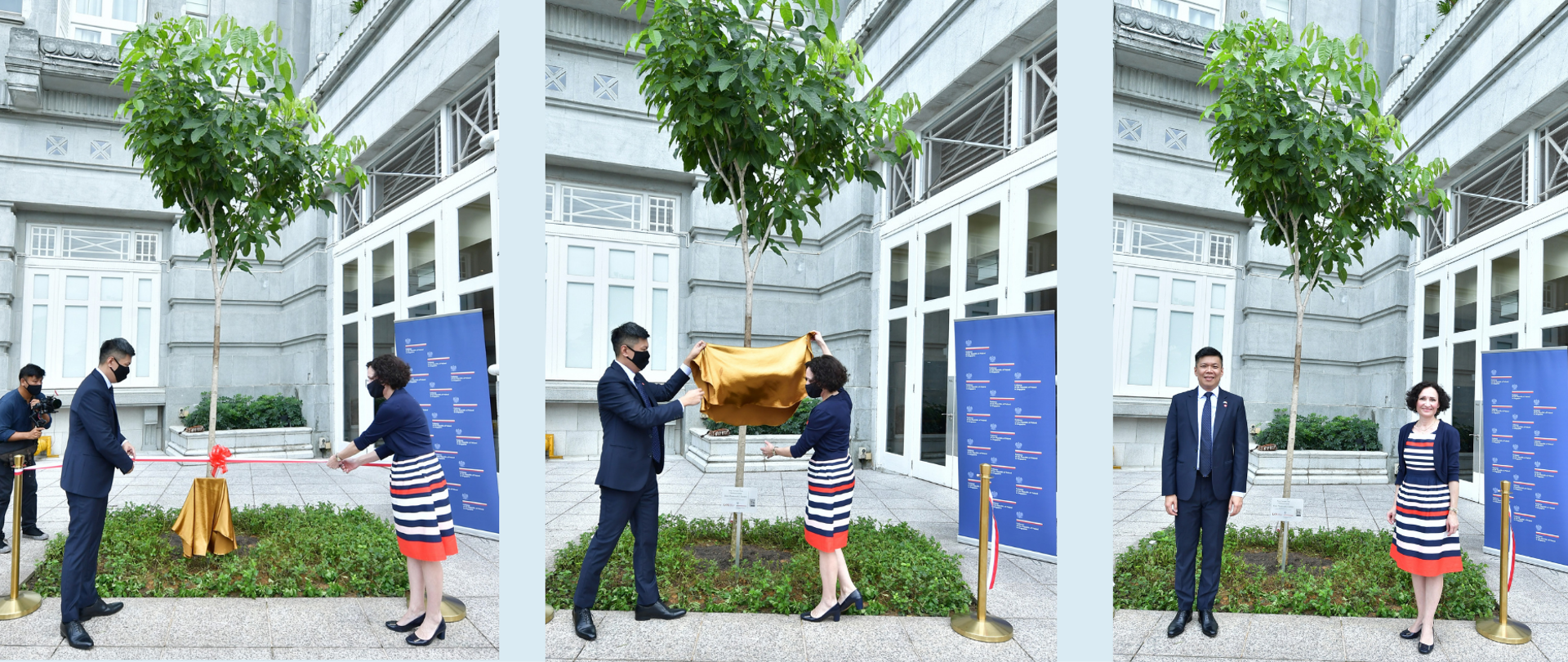 Commemorative trumpet tree for late maestro Krzysztof Penderecki planted at The Fullerton Hotel Singapore 