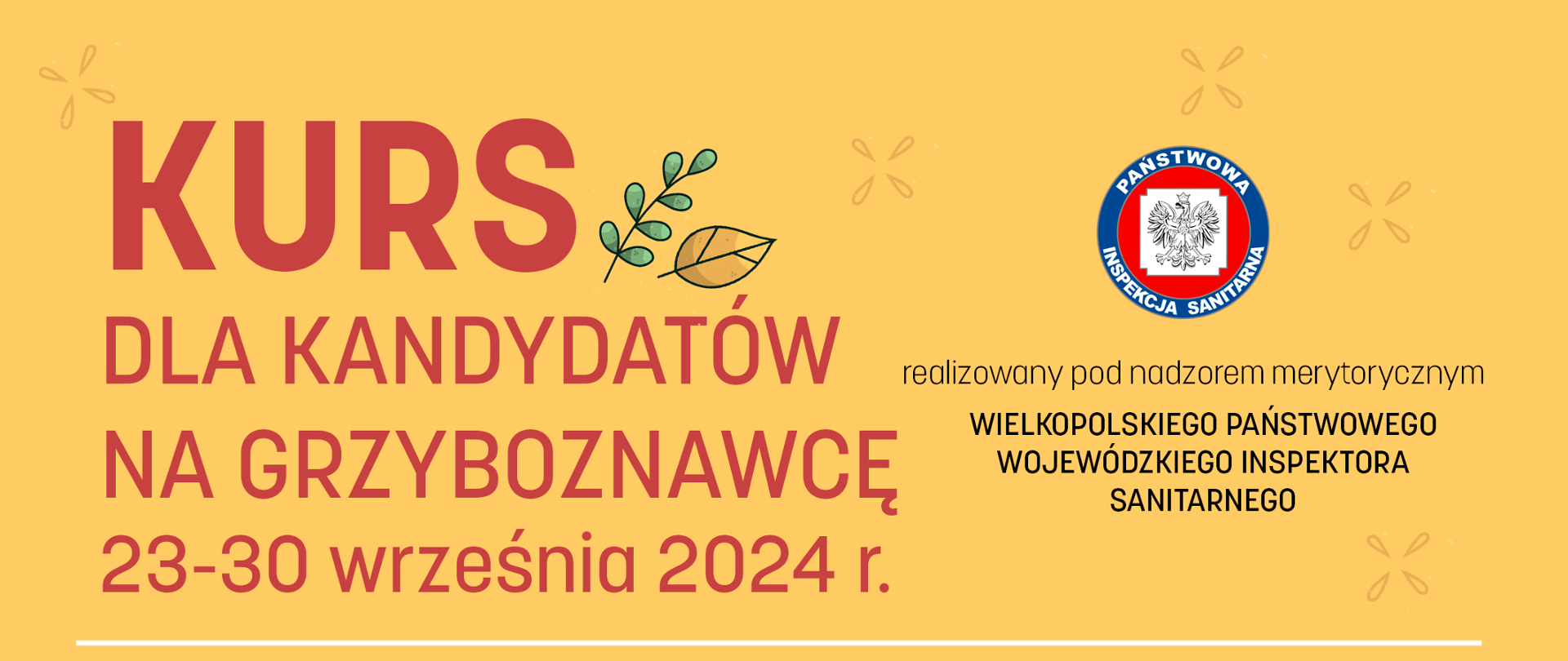 plakat napraszający na kurs dla kandydatów na grzyboznawcę w dniach 23-30 września 2024 roku. 