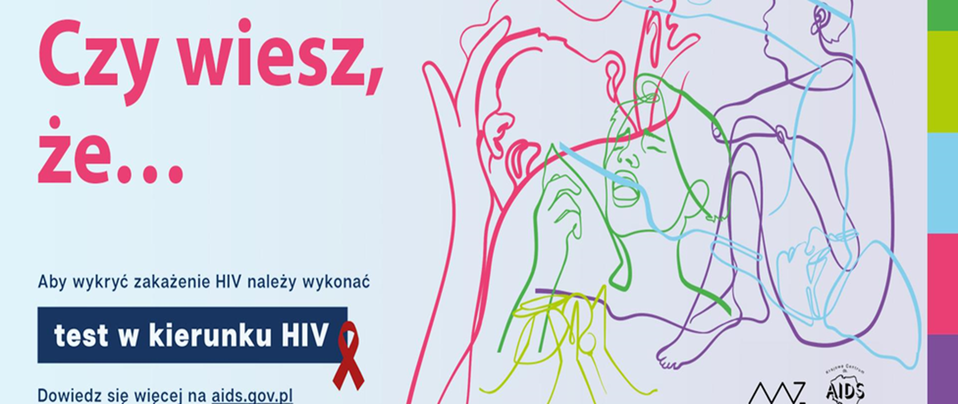 grafika z tekstem "czy wiesz, że..." (chodzi o testy w kierunku HIV), obok tekstu rysowane kreską kontury postaci ludzi
