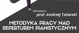 Plakat informacyjny dotyczący warsztatów fortepianowych odbywających się w dniu 19.04.2024 r. w godz. 10.00 - 19.00.