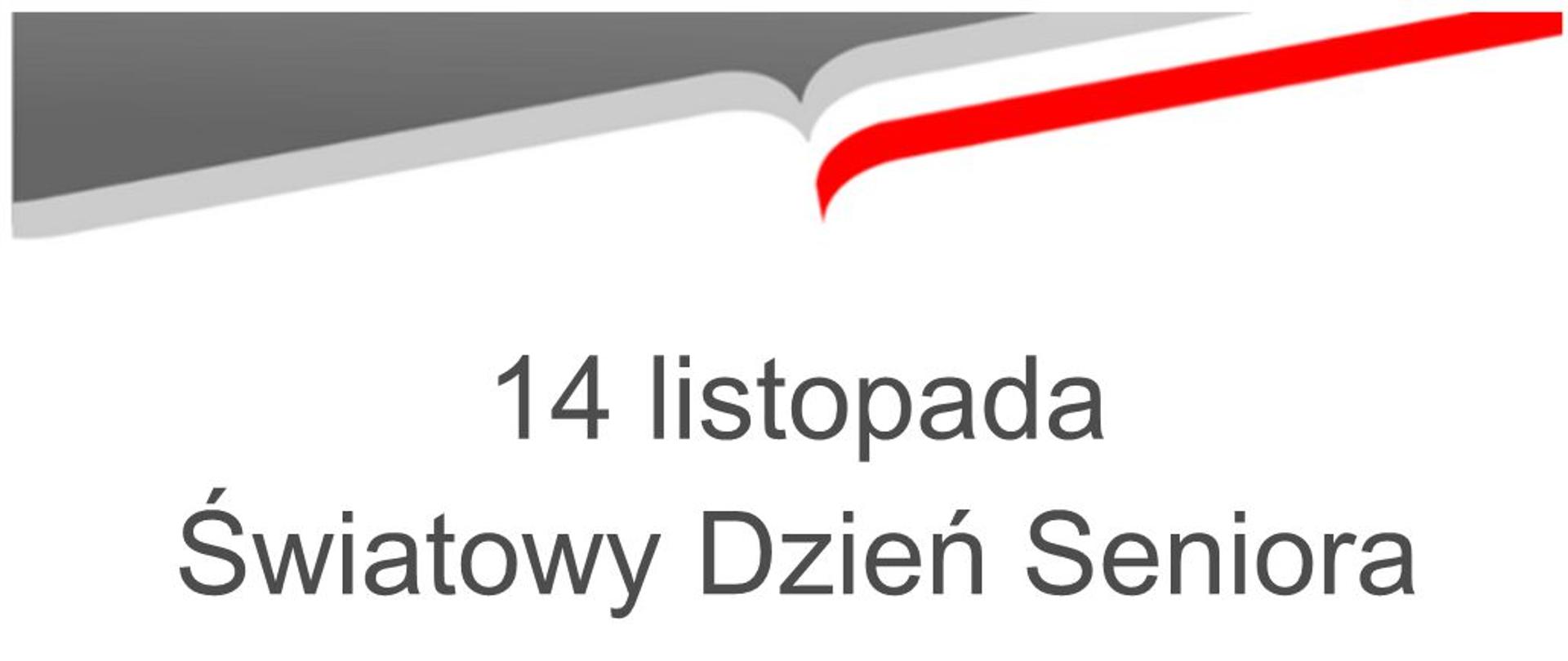 Grafika przedstawia napis: 14 listopada Światowy Dzień Seniora