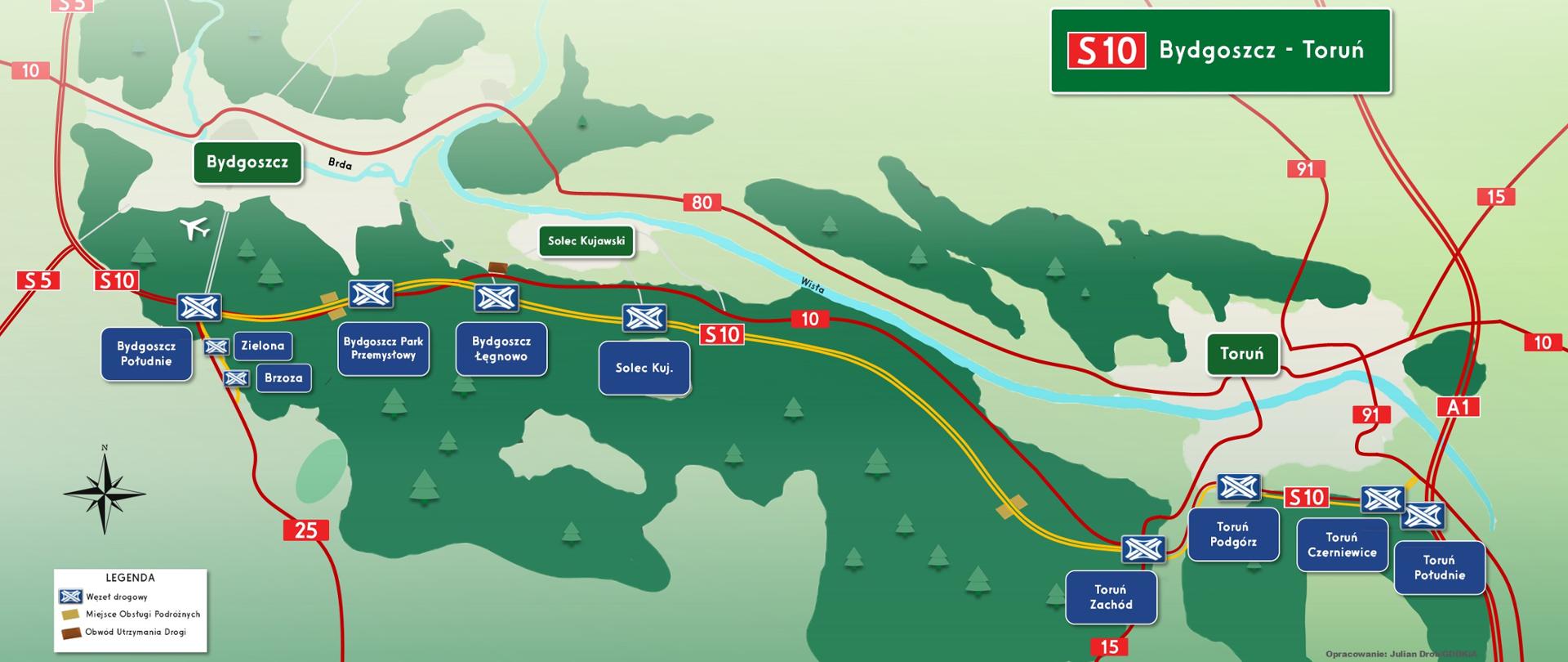 S10 Bydgoszcz - Toruń mapa 2024