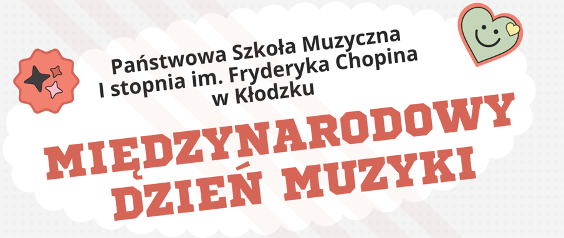 Kolorowy plakat z grafiką instrumentów dotyczący międzynarodowego Dnia Muzyki, który odbędzie się 01 października 2024 r. o godzinie 16:30 w auli PSM w Kłodzku