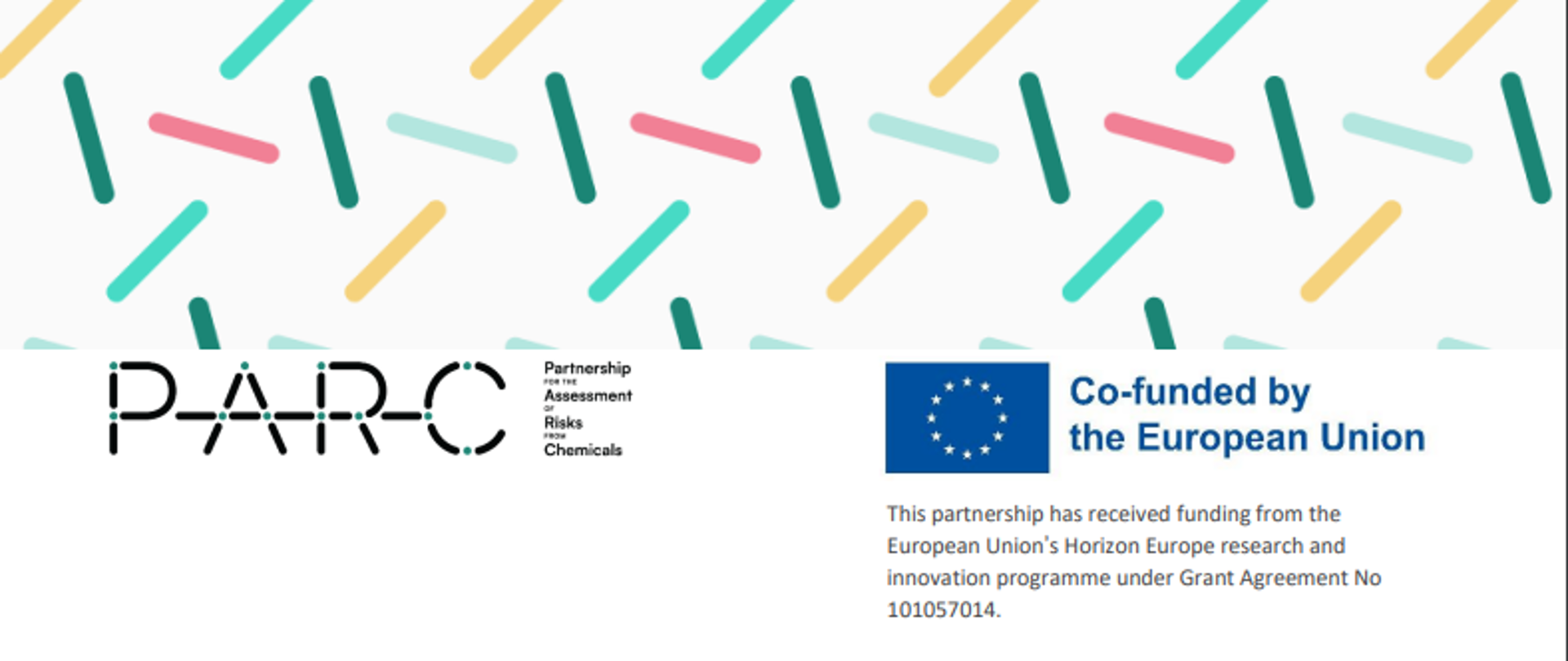 grafika z kolorowymi kreskami, pod którymi widać logotypy PARC - Partnership for the Assessment of Risks from Chemicals oraz Unii Europejskiej z napisem Co-funded by the Eurepean Union