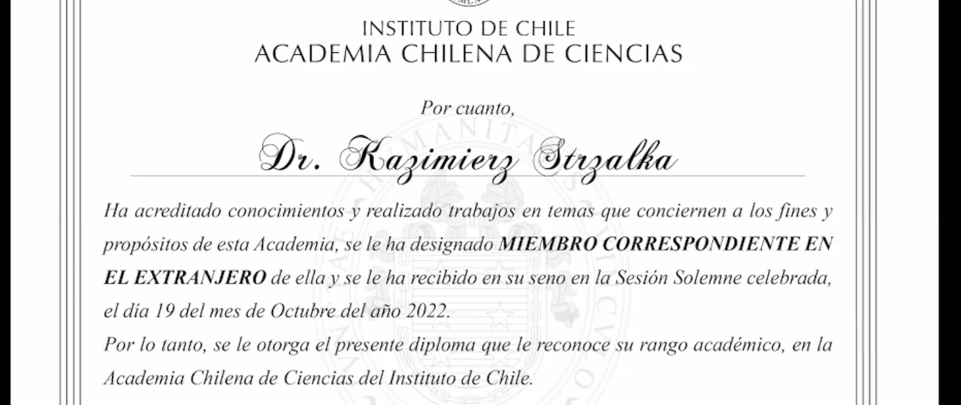 Profe. Kazimierz Strzałka ,el miembro correspondiente de la Academia de Ciencias de Chile