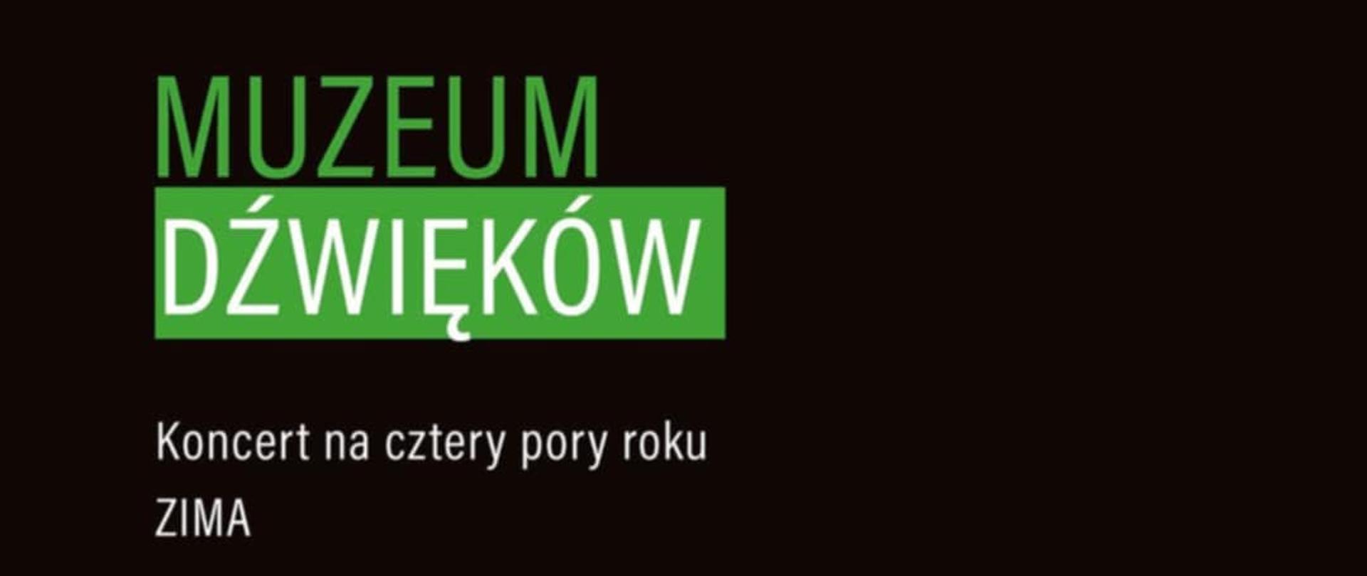 plakat promując koncert z cyklu "Muzeum Dźwięków", w dolnej części fragment klawiatury fortepianowej, w prawym dolnym rogu białe logo Szkoły Muzycznej w Opolu, całość na czarnym tle