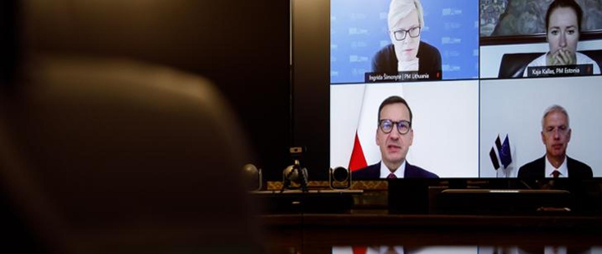 Prime Minister Mateusz Morawiecki in part videoconference on Belarus border crisis with heads of Lithuanian, Latvian and Estonian governments