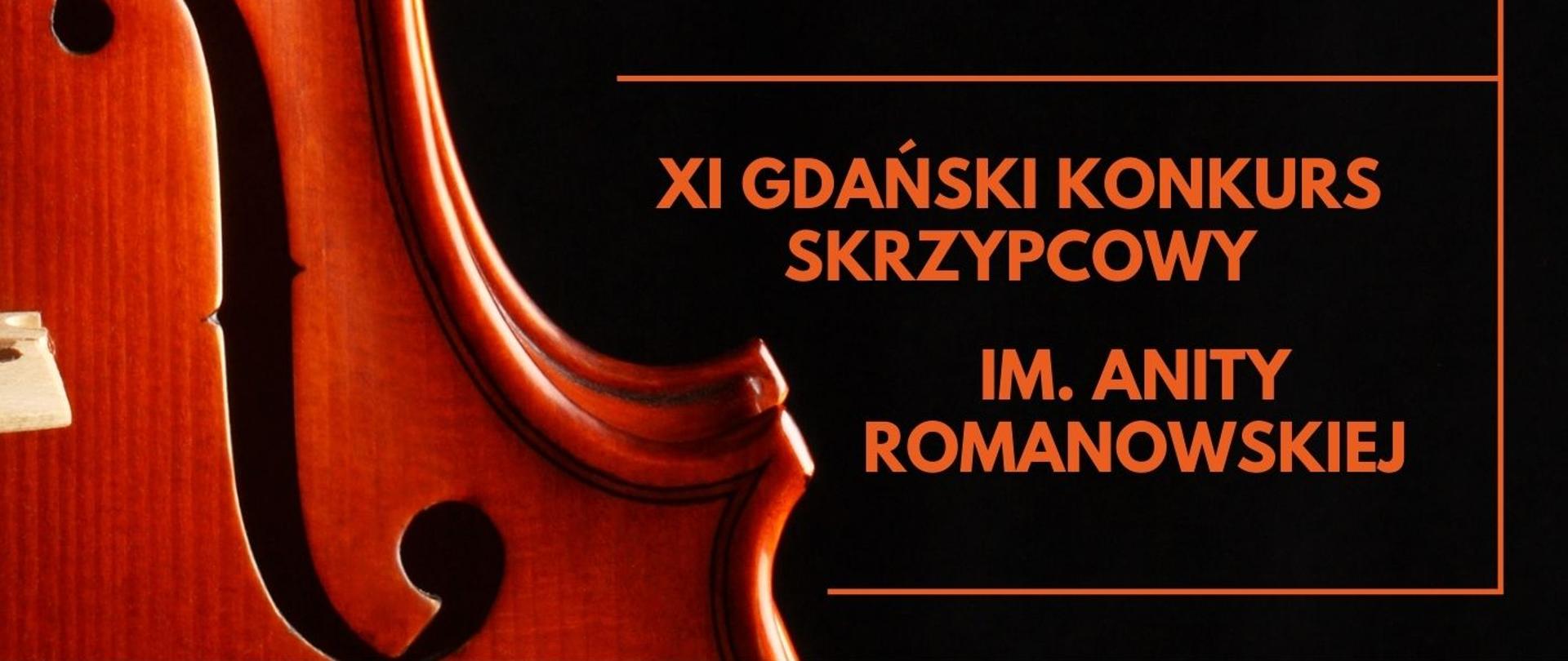 Grafika fragment skrzypiec i napis IX Gdański Konkurs Skrzypcowy