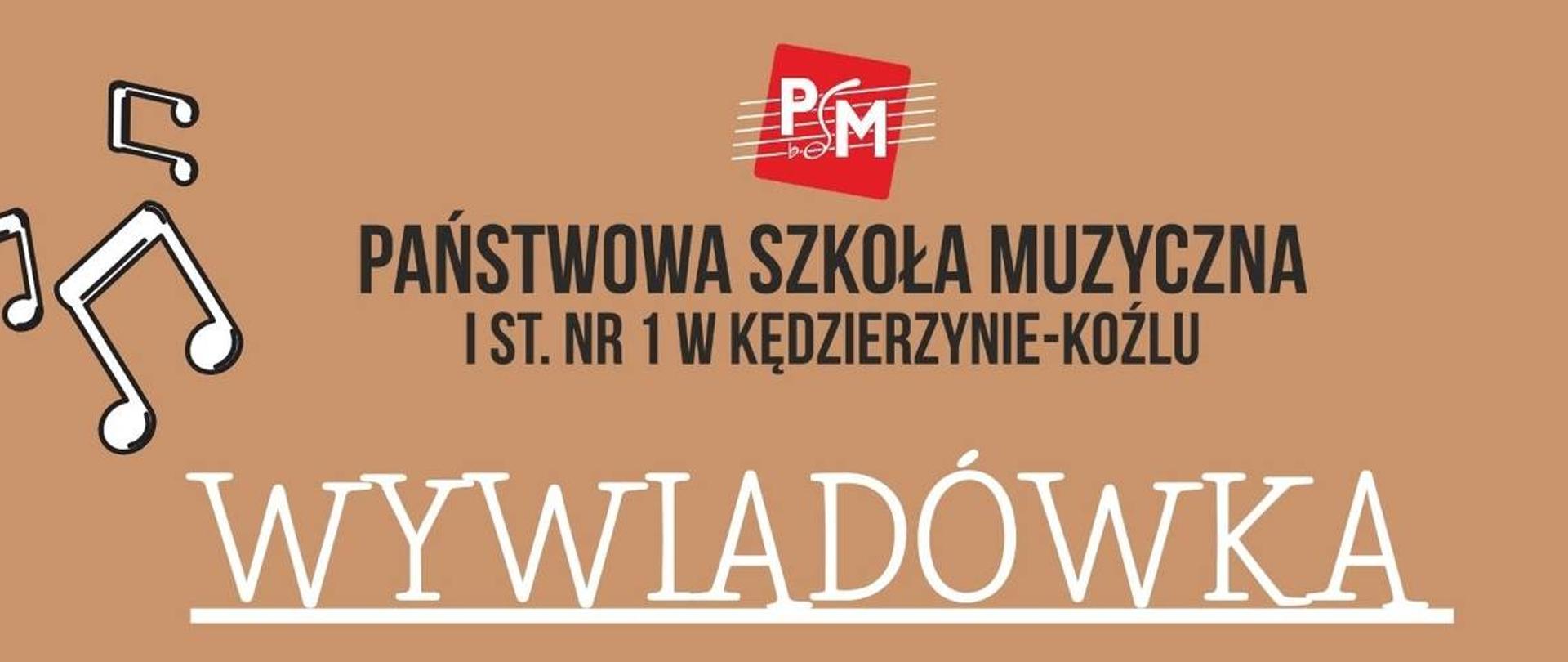 Plakat informuje o wywiadówce, która odbędzie się 11 stycznia 2024 roku (czwartek) o godzinie 17:30 w sali koncertowej Państwowej Szkoły Muzycznej I Stopnia Nr 1 w Kędzierzynie-Koźlu, bezpośrednio po koncercie zespołów. Plan spotkania obejmuje podsumowanie pracy szkoły, omówienie pierwszego półrocza wraz z wnioskami z przesłuchań, informacje o wyjeździe na koncert do Narodowej Orkiestry Symfonicznej Polskiego Radia w Katowicach dla klas IV-VI i I-IV, zapowiedź balu karnawałowego oraz informacje o jubileuszu szkoły. Całość utrzymana jest w brązowych tonacjach z białymi i czarnymi akcentami oraz grafikami nut, co nadaje plakatowi elegancki i tematyczny charakter.