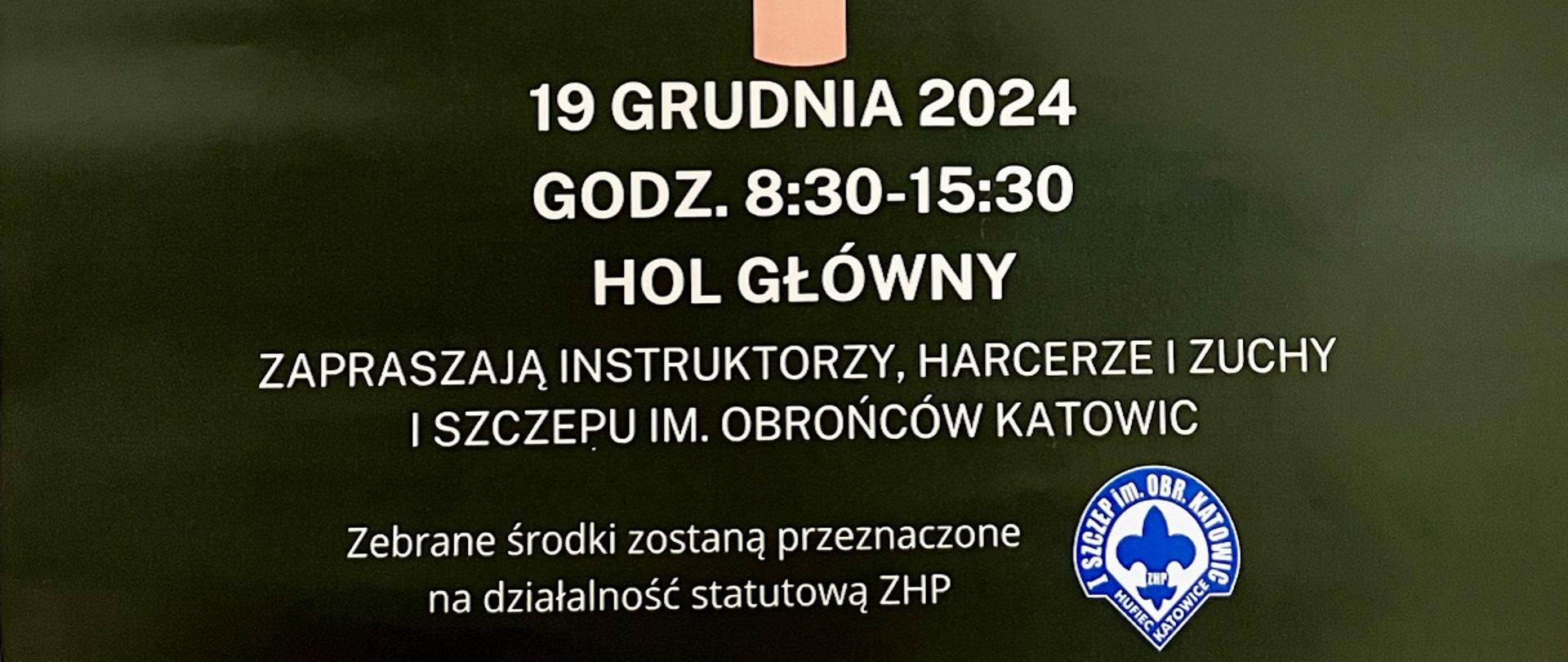 Harcerski Kiermasz Świąteczny, który odbędzie się w czwartek 19 grudnia 2024 r. od 8.00 do 15.30 w holu głównym ZPSM im. W. Kilara w Katowicach przy ul. Ułańskiej 7b, zapraszają instruktorzy, harcerze i zuchy I Szczepu im. Obrońców Katowic. Zebrane fundusze zostaną przeznaczone na statutową działalność ZHP. 