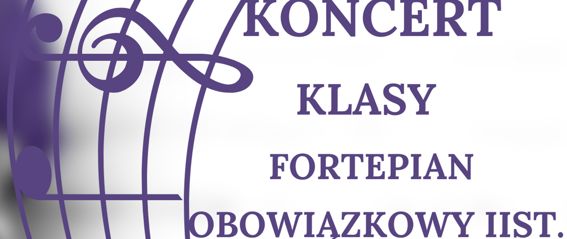 Plakat posiada białe tło. Z lewej strony znajduje się pionowa pięciolinia z kluczem wiolinowym oraz nutami. Z prawej strony widnieją napisy informujące o Koncercie, dacie i godzinie oraz zaproszenie.