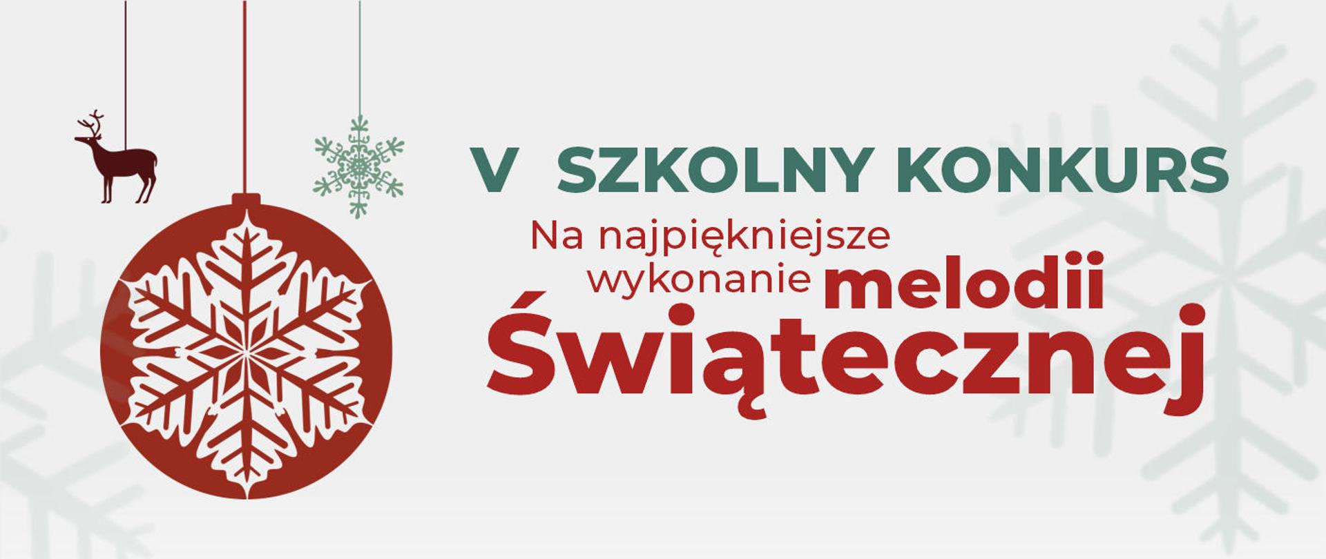 Baner przedstawia zielono niebieski napis po prawej stronie zaś po ozdoby świąteczne w kształcie bombek z motywem płatka śniegu oraz jelenia i płatka śniegu. 