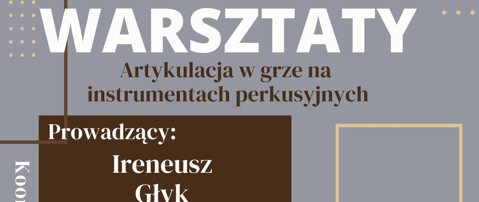 Plakat informacyjny dotyczący warsztatów perkusyjnych odbywających się w dniu 10.12.2024 w godz. 14.00 - 19.00.